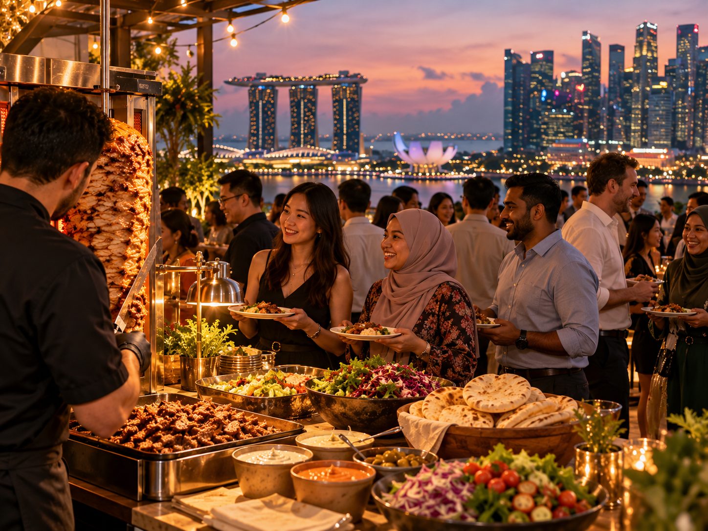 A live kebab station at an event with guests